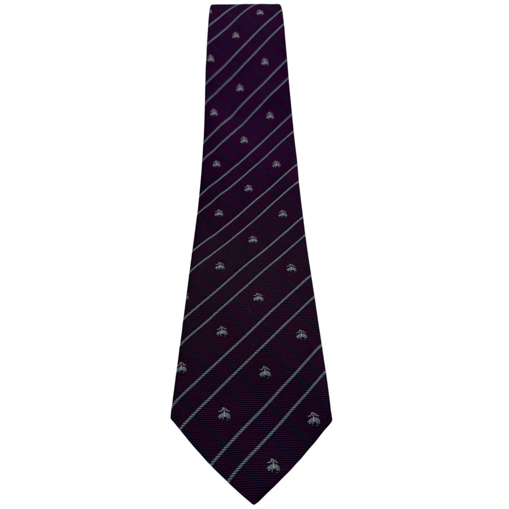 Brooks Brothers 346 Mens Burgundy Silk Striped Golden Fleece Logo Tie USA (TG29)